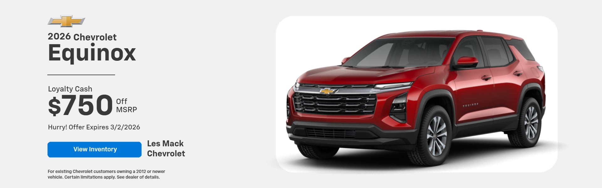 $750 loyalty cash for existing Chevy owners on 2026 Equinox